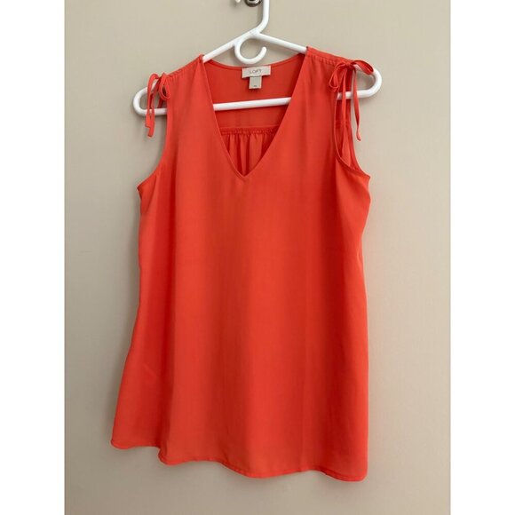 Ann Taylor LOFT Sleeveless V-Neck Tie Shoulder Top in Coral/Orange Size XS - Picture 4 of 11